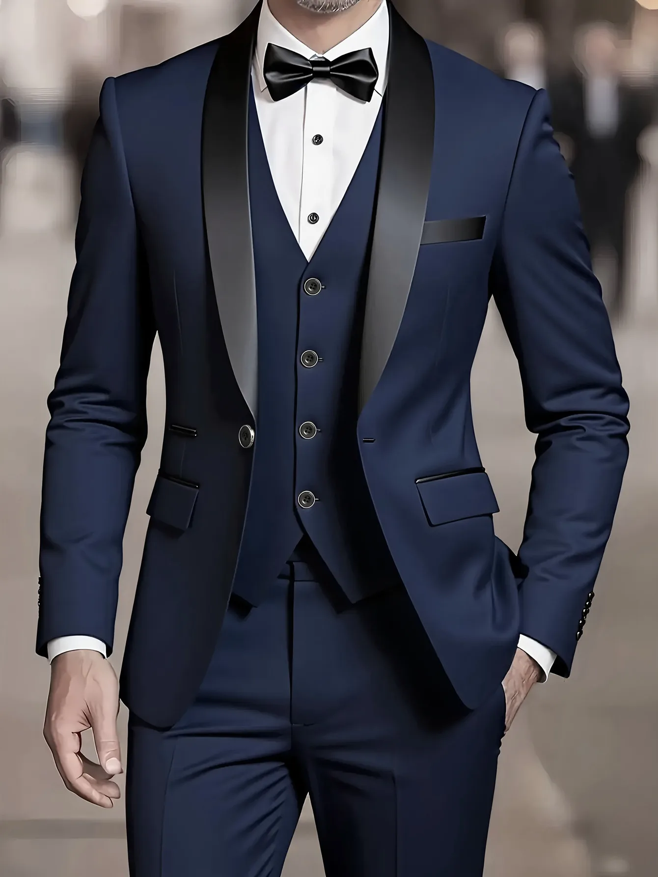 Men'S Wedding Best Man Dress Suit | New Business Casual Suit Set, Regular Fit, Lapel Collar, Solid Color, Button Details