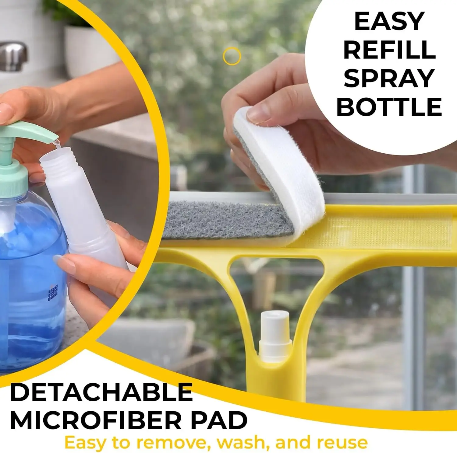 3 in 1 Integrated Window Squeegee with Spray Bottle Multifunctional Handheld Glass Cleaning Tool with Microfiber Scrubber and Silicone Blade Refillable Window Cleaner for Mirrors Shower Doors Tiles Car Windows Multiple Colors Available Blue Yellow White
