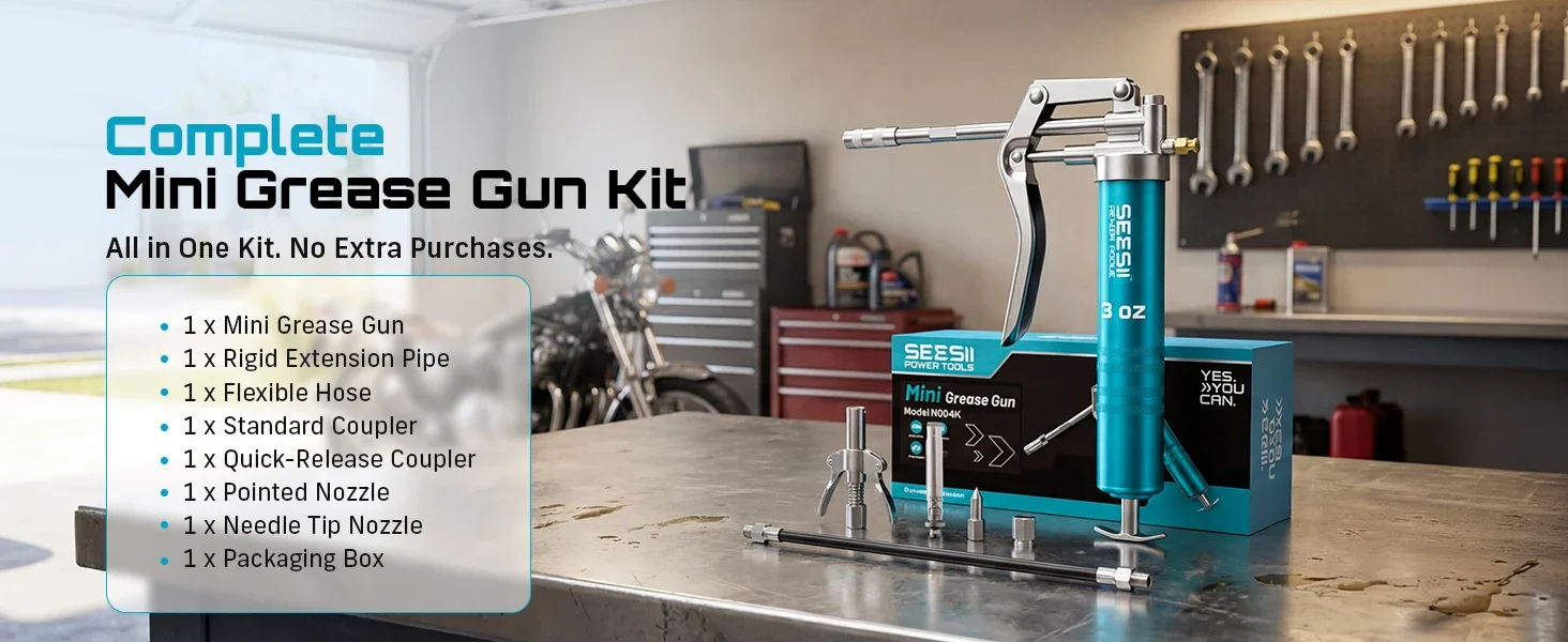 Seesii Grease Gun 12000PSI 2-in-1 Electric Grease Gun Kit & 4000 PSI Mini Portable Grease Gun Kit Car Oil Pump Oil Change Tool with 2.0Ah Battery Flexible Hose for Automotive Marine Easy Priming Works