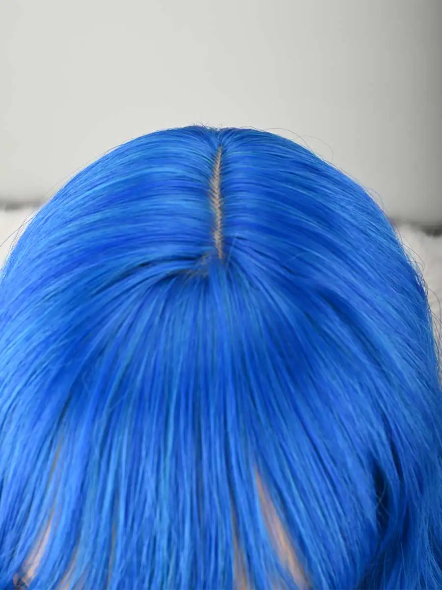 Blue Long Wig With Bangs Natural Hair Fiber Synthetic Cosplay Wig For Women And Girls, Perfect For Halloween,Christmas, Parties, And Cosplay