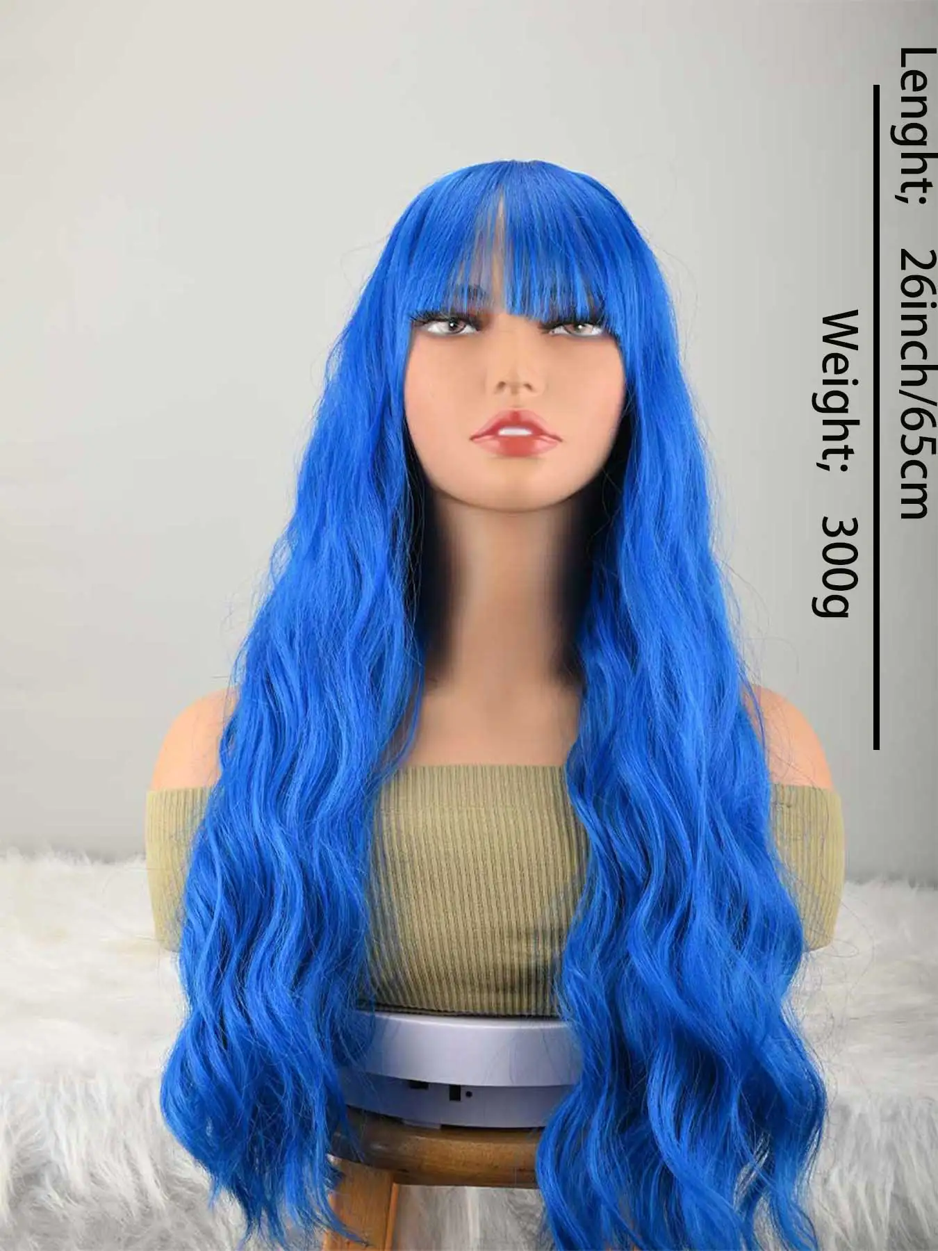 Blue Long Wig With Bangs Natural Hair Fiber Synthetic Cosplay Wig For Women And Girls, Perfect For Halloween,Christmas, Parties, And Cosplay