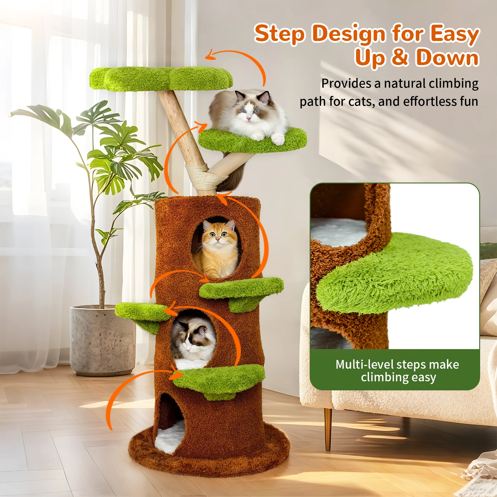 148 cm Tall Cat Tree for Indoor Cats, Large Cat Tower with Luxury Cat Condo, Cat Tree Tower with Soft Cushion, Scratching Board