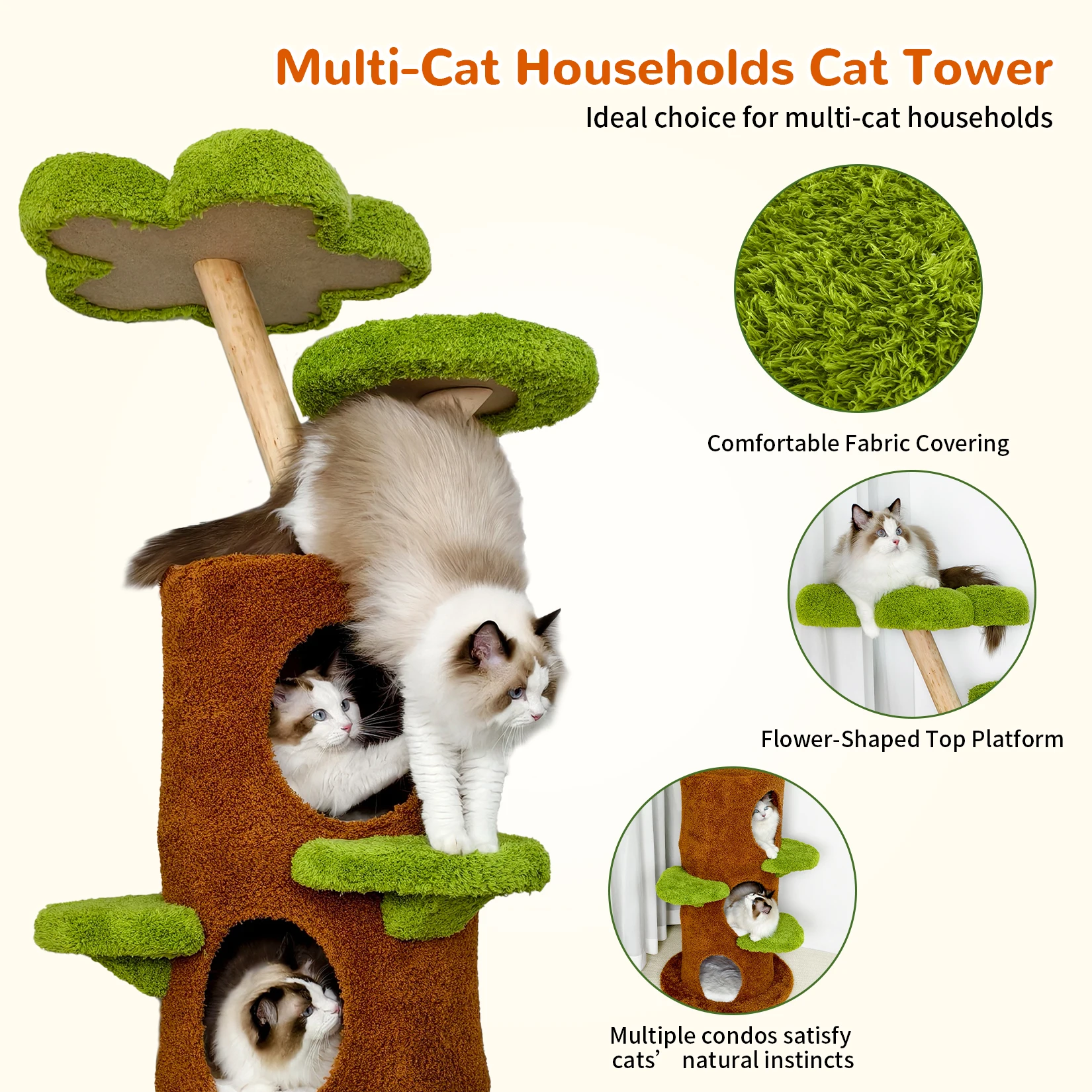 148 cm Tall Cat Tree for Indoor Cats, Large Cat Tower with Luxury Cat Condo, Cat Tree Tower with Soft Cushion, Scratching Board