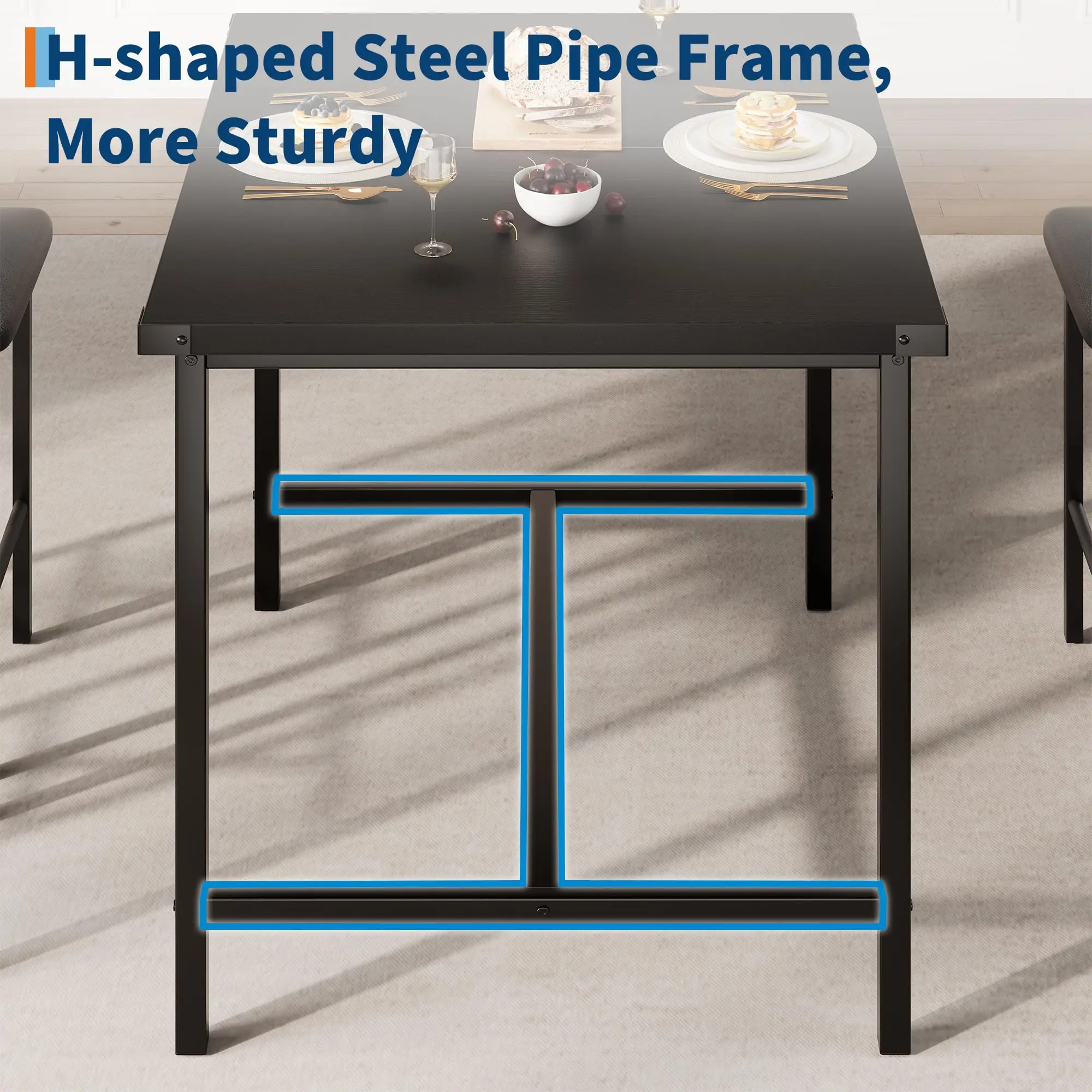 Dining Table Set With 2 Stools PB Board Metal Frame Counter Height Dining Furniture With Footrest Support Compact Space Design For Kitchen Apartment Small Dining Area Black