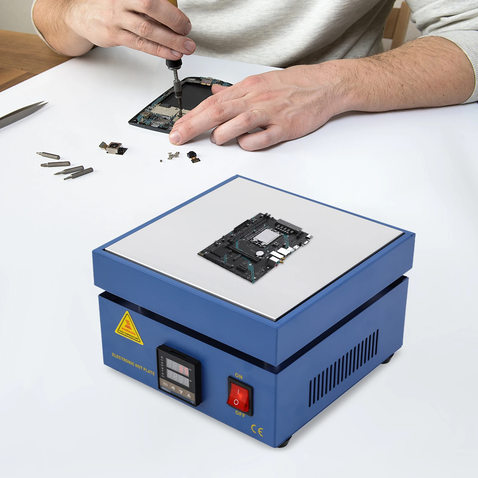 850W Preheat Soldering Station, Soldering Hot Plate with LED Display & ±1°C Precise Temp Control for PCB SMD Phone Screen Repair