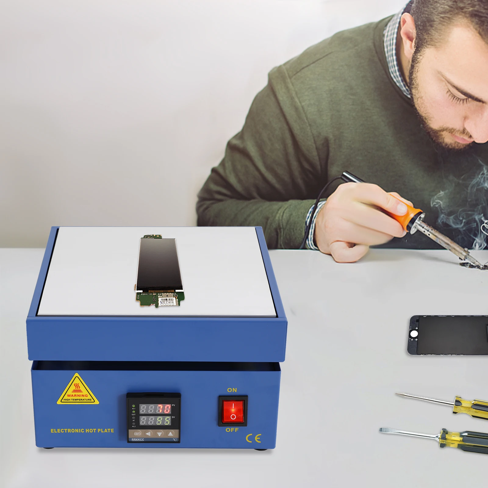 850W Preheat Soldering Station, Soldering Hot Plate with LED Display & ±1°C Precise Temp Control for PCB SMD Phone Screen Repair