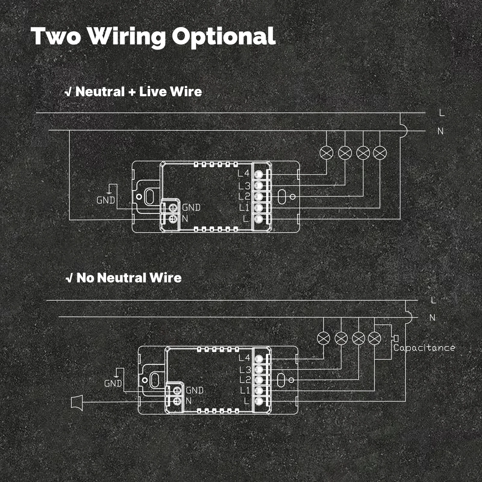 MOES Tuya Wi-Fi Smart Button Wall Switch (US Single-Live/Neutral Wire),Work with Alexa and Google Home,No Neutral Wire Required