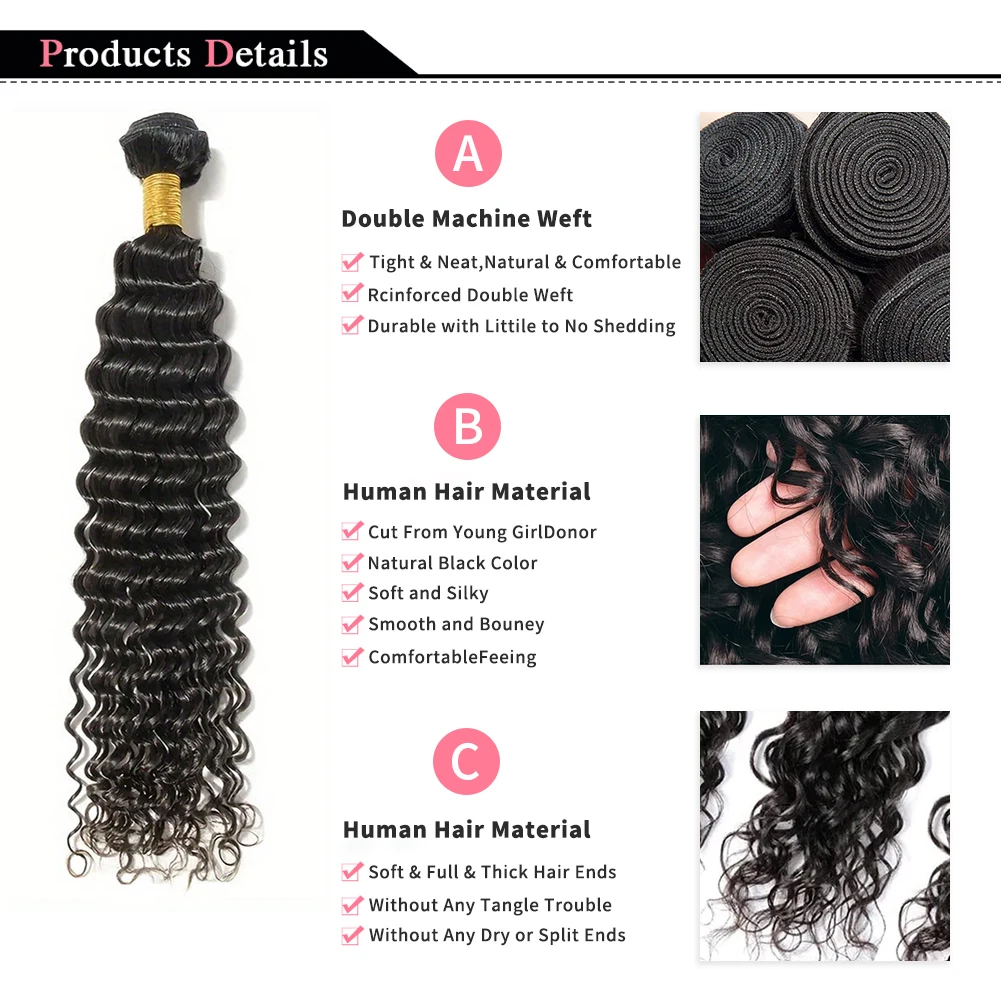 Raw Human Hair Bundles Loose Deep Wave Virgin Remy Hair Extensions for Women Sew in Quick Weave Bundle 3/4 Bundles