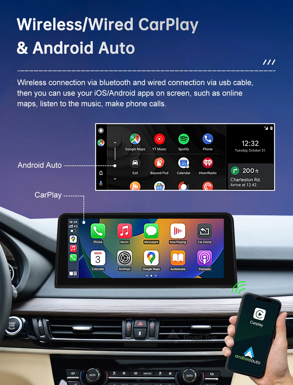 Road Top Linux Touch Screen For BMW X5 F15 F85 X6 F16 F86 2014-2016 Wireless Carplay Display Android Auto Car Multimedia Player