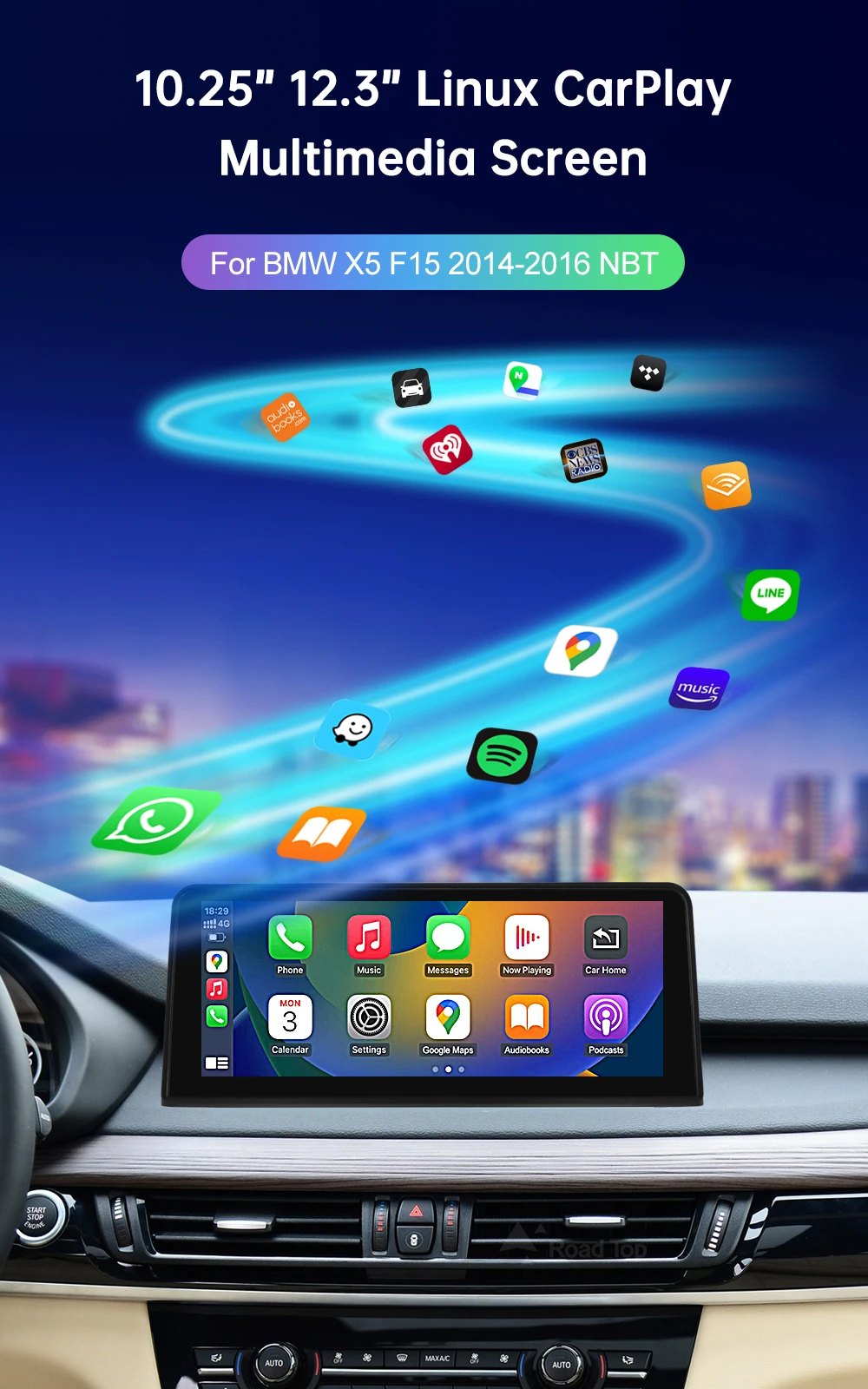 Road Top Linux Touch Screen For BMW X5 F15 F85 X6 F16 F86 2014-2016 Wireless Carplay Display Android Auto Car Multimedia Player