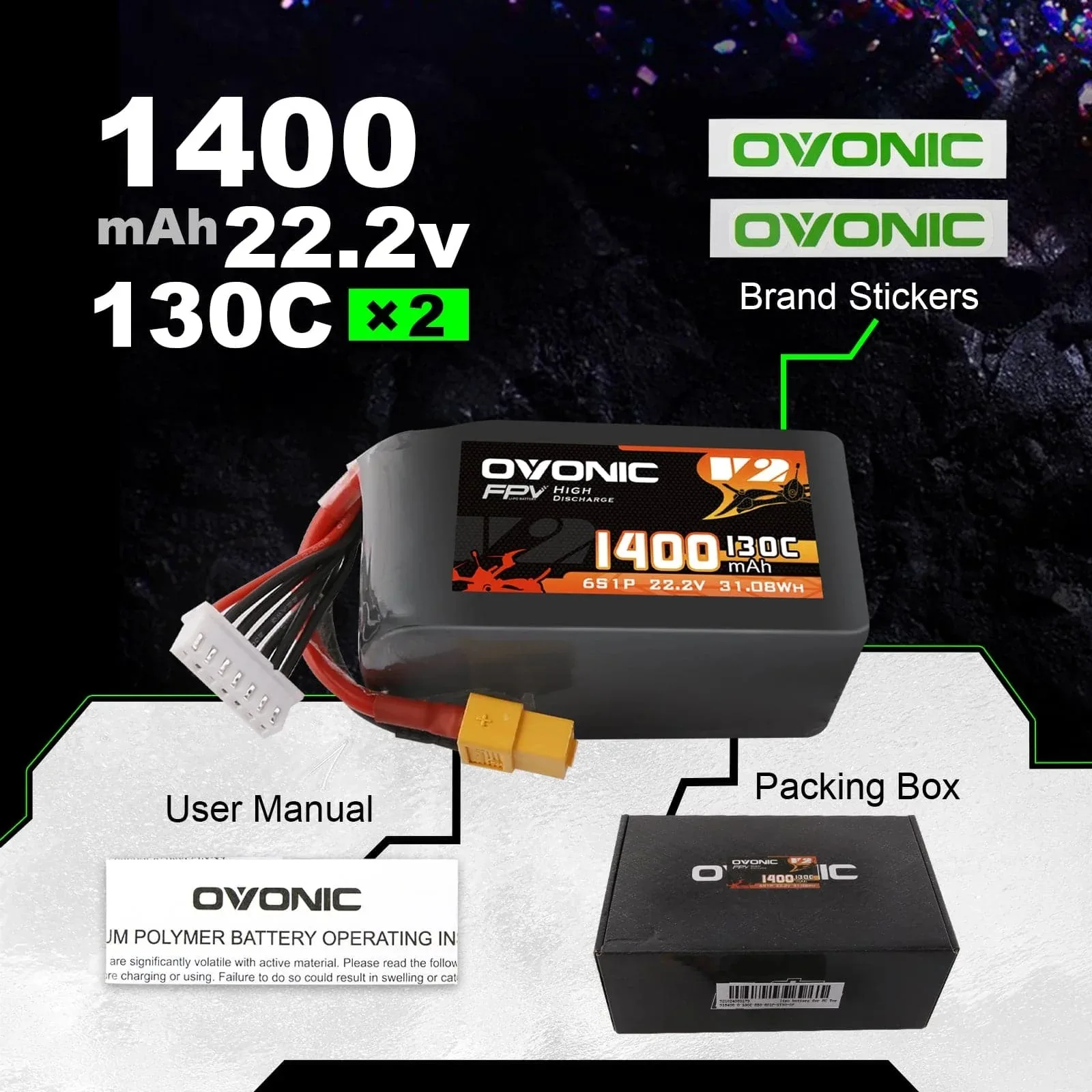 Ovonic 6S 1400mAh 130C LiPo Battery Pack XT60 for 5–6 Inch FPV Racing, Freestyle & Cinewhoop Drones 4 Pack 2 Pack