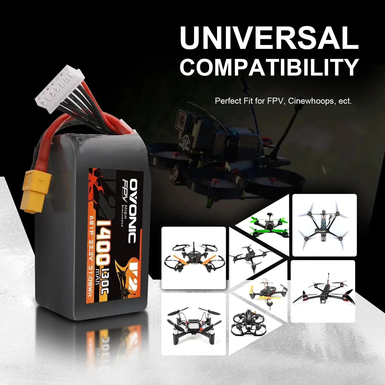 Ovonic 6S 1400mAh 130C LiPo Battery Pack XT60 for 5–6 Inch FPV Racing, Freestyle & Cinewhoop Drones 4 Pack 2 Pack