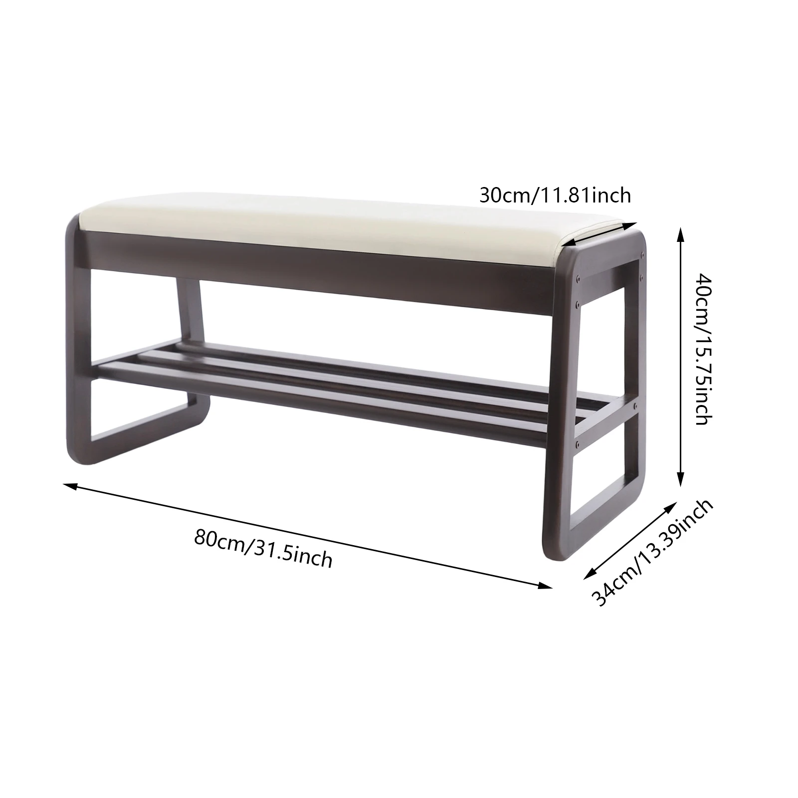 Modern Rubber Wood Shoe Storage Bench with Hidden Compartment, High-Elastic Sponge Cushion, A-Shaped Stable Legs Ventilated Shoe Rack for Entryway Bedroom Home Decor