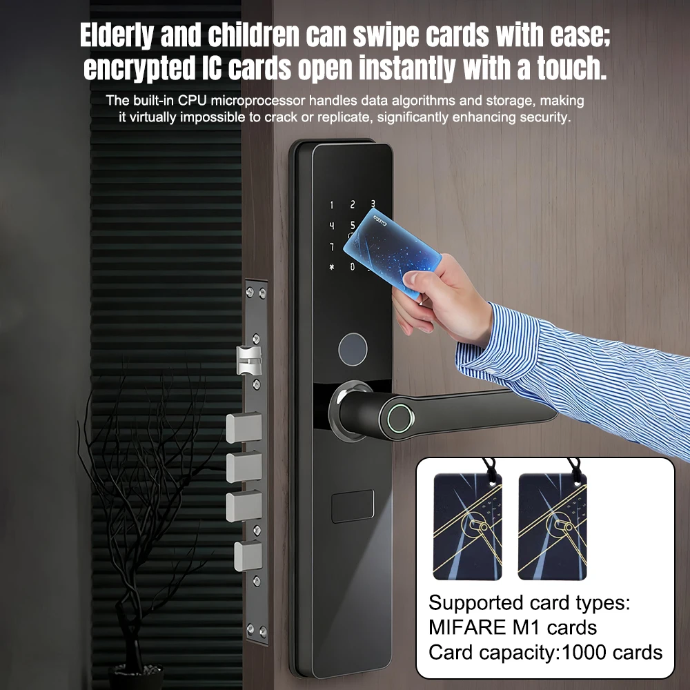 Upgraded Bluetooth Biometric Fingerprint Smart Door Lock Keyless Entry Keypad Password Deadbolt Fit 60mm Door Thickness Home Security Electronic Lock