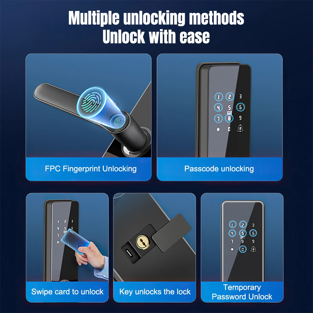 Upgraded Bluetooth Biometric Fingerprint Smart Door Lock Keyless Entry Keypad Password Deadbolt Fit 60mm Door Thickness Home Security Electronic Lock