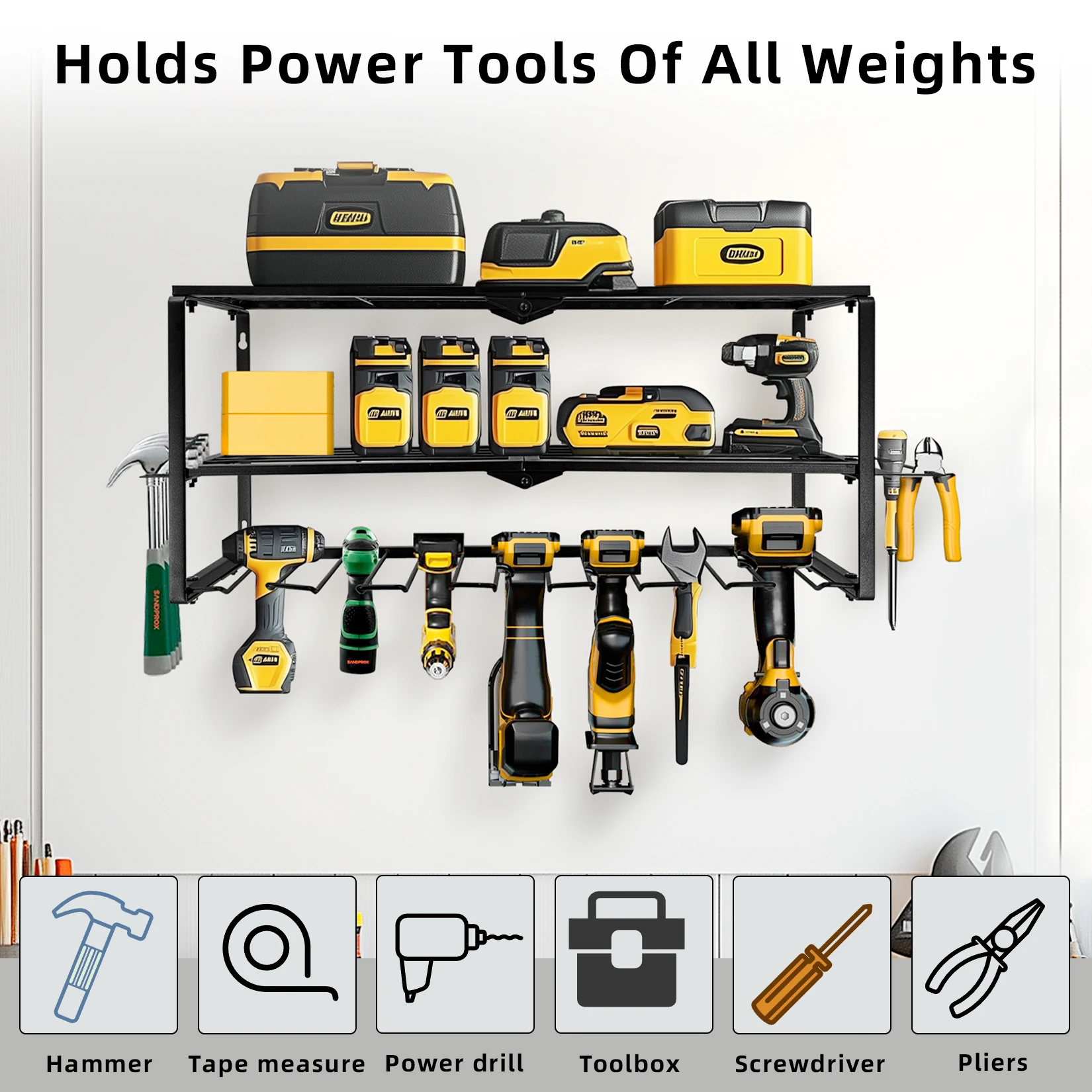 Heavy Metal Garage Wall Mount Cordless Drill Rack Organizer Shelf Tool Storage for Home Organization