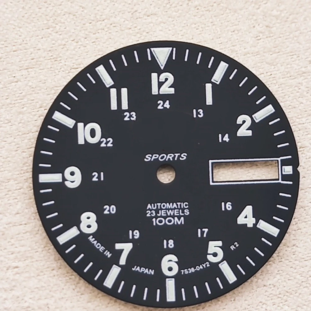 28.5mm/1.11in Super Lumin Dial for NH36A Movement C3 Green Luminous Watch Face Dial Plate Replacement Black/White Watch Parts