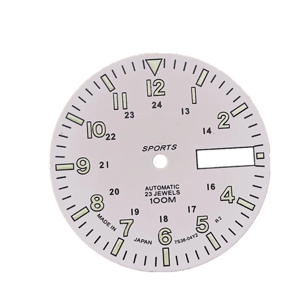 28.5mm/1.11in Super Lumin Dial for NH36A Movement C3 Green Luminous Watch Face Dial Plate Replacement Black/White Watch Parts