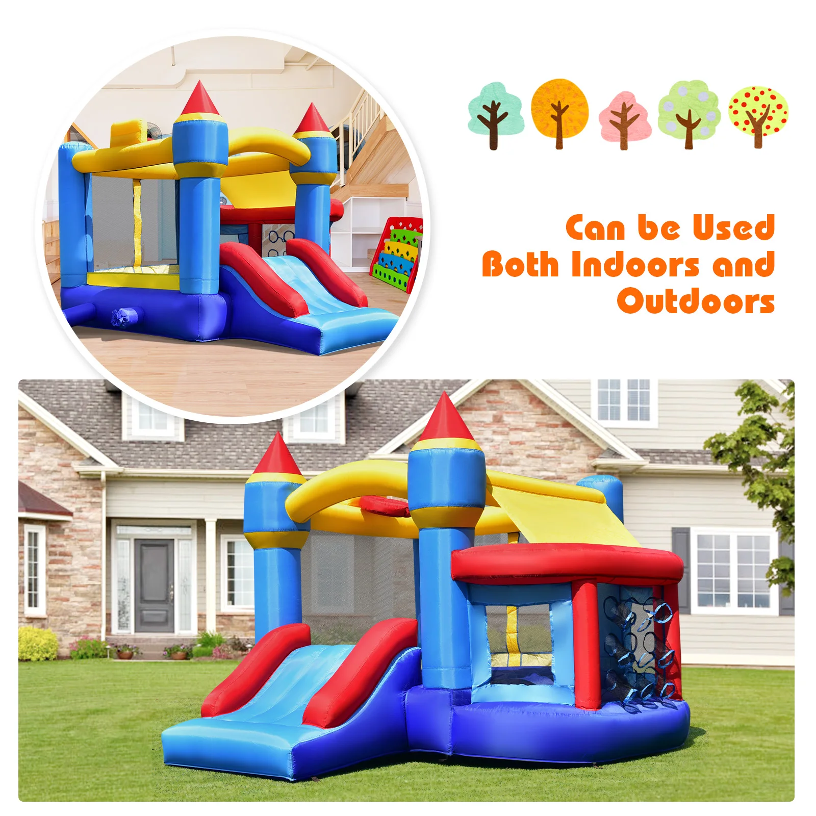 Inflatable Bounce House Castle Slide Bouncer Kids Basketball Hoop Without Blower