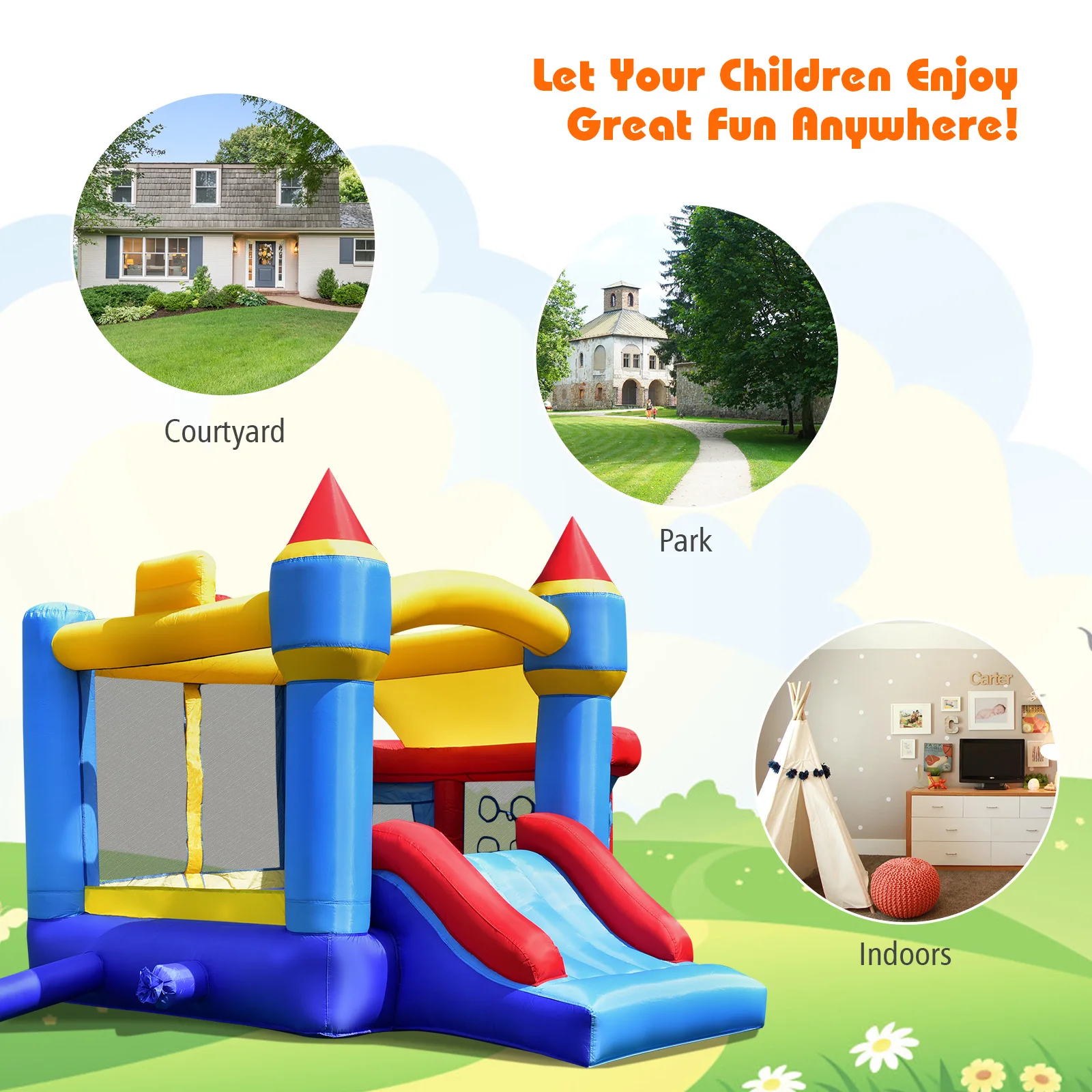 Inflatable Bounce House Castle Slide Bouncer Kids Basketball Hoop Without Blower
