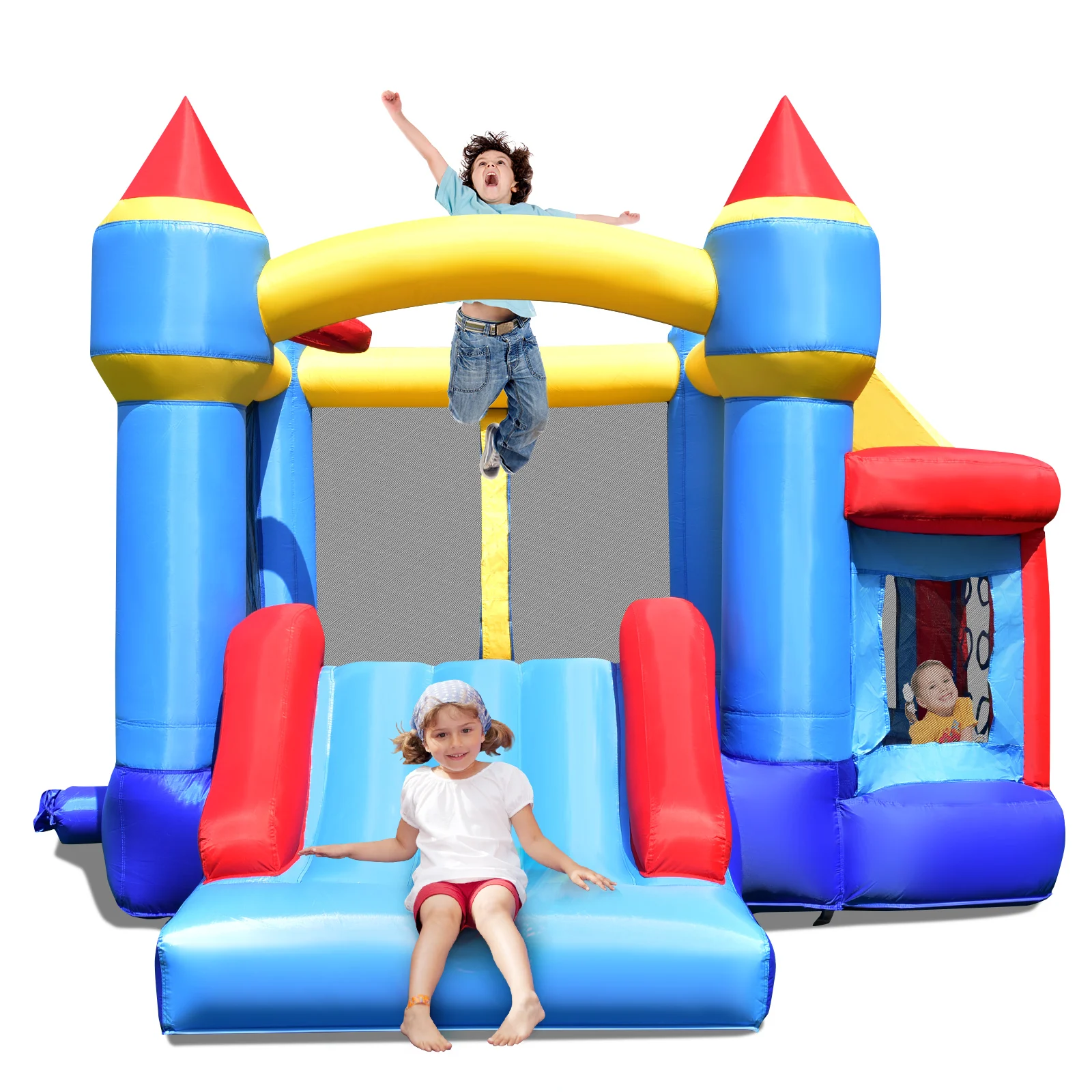 Inflatable Bounce House Castle Slide Bouncer Kids Basketball Hoop Without Blower