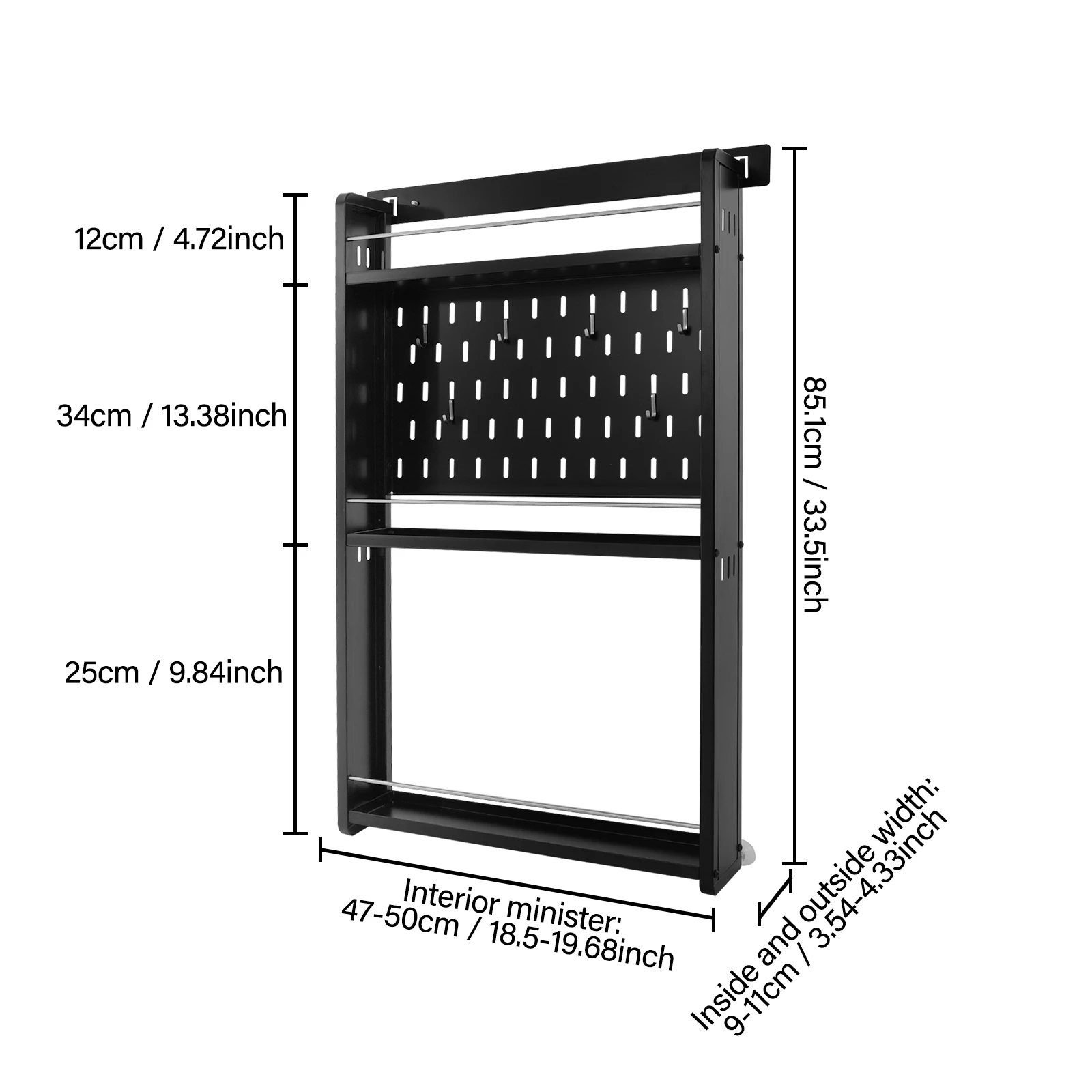 3 Tier Storage Rack Rust-Resistant 47*9*85.1cm Wall-Mounted Storage Rack for Bedrooms/Toilets/Balconies