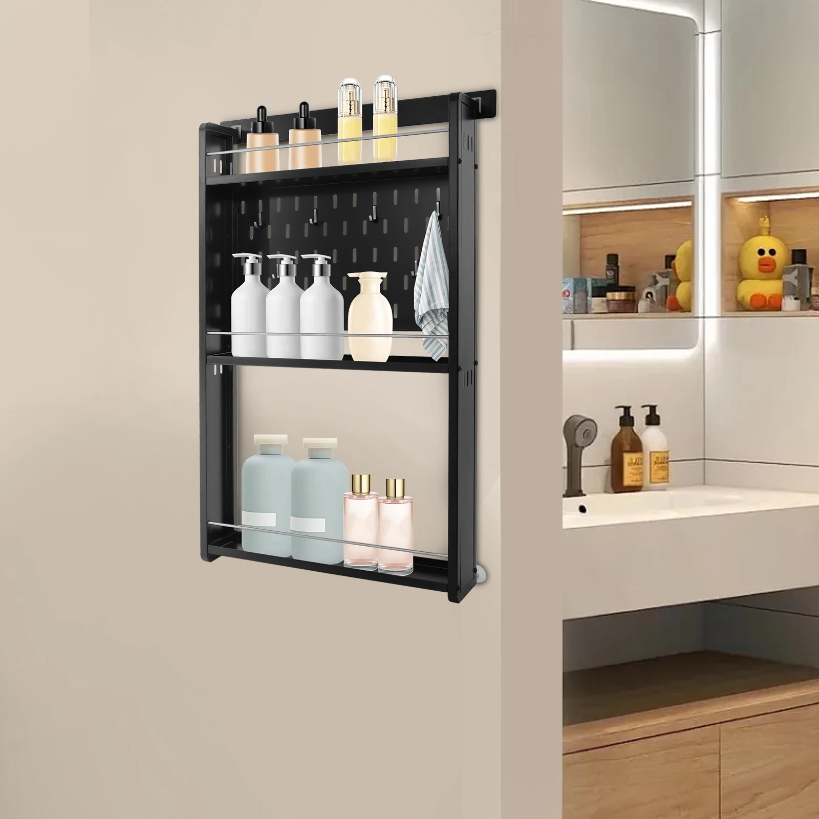 3 Tier Storage Rack Rust-Resistant 47*9*85.1cm Wall-Mounted Storage Rack for Bedrooms/Toilets/Balconies