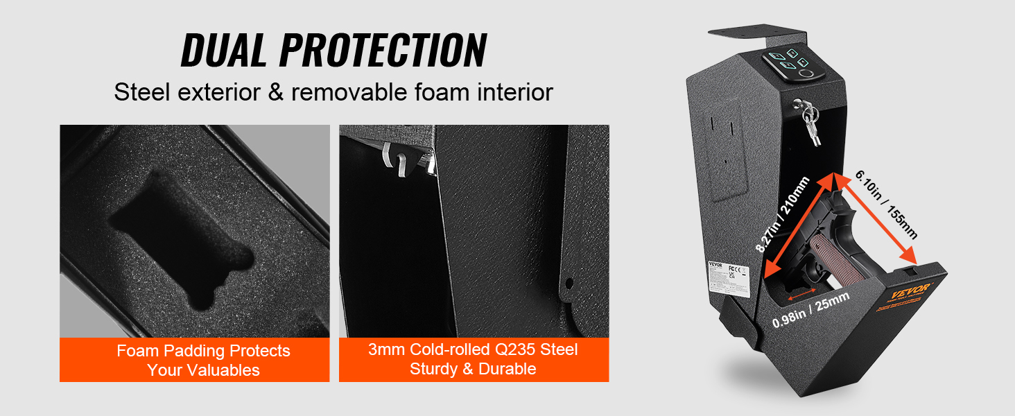 SucceBuy Gun Safe Q235 Steel Pistol Safe 3-Way Quick Access Firearm Case Gun Box Advanced Biometric Technology Travel Gun Safe