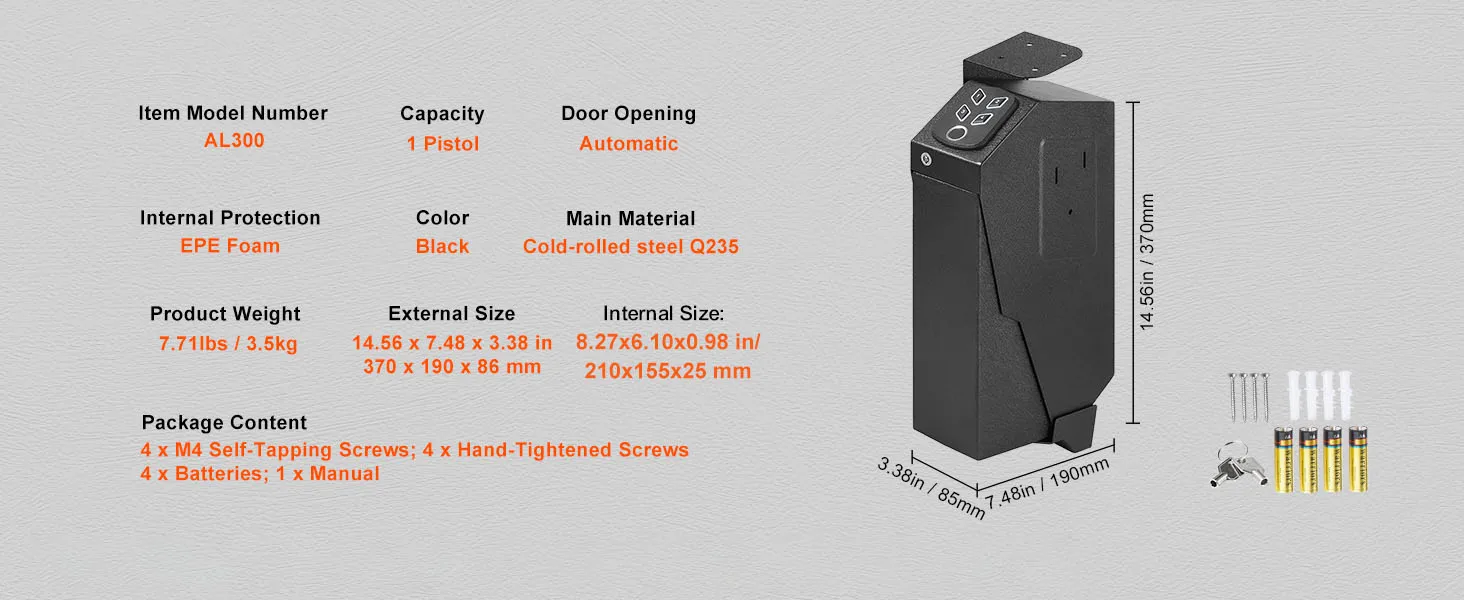 SucceBuy Gun Safe Q235 Steel Pistol Safe 3-Way Quick Access Firearm Case Gun Box Advanced Biometric Technology Travel Gun Safe
