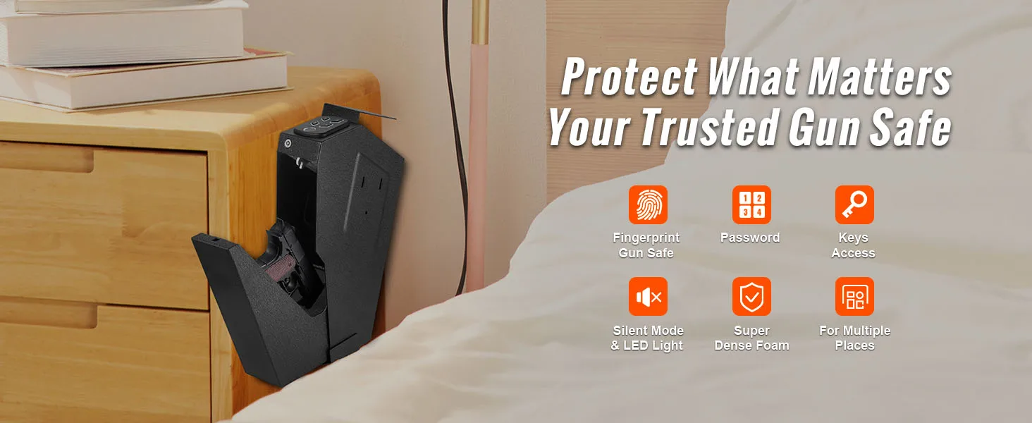 SucceBuy Gun Safe Q235 Steel Pistol Safe 3-Way Quick Access Firearm Case Gun Box Advanced Biometric Technology Travel Gun Safe