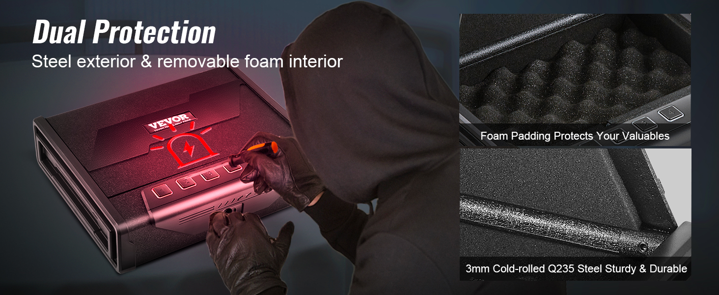 SucceBuy Gun Safe Q235 Steel Pistol Safe 3-Way Quick Access Firearm Case Gun Box Advanced Biometric Technology Travel Gun Safe