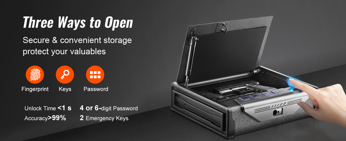 SucceBuy Gun Safe Q235 Steel Pistol Safe 3-Way Quick Access Firearm Case Gun Box Advanced Biometric Technology Travel Gun Safe