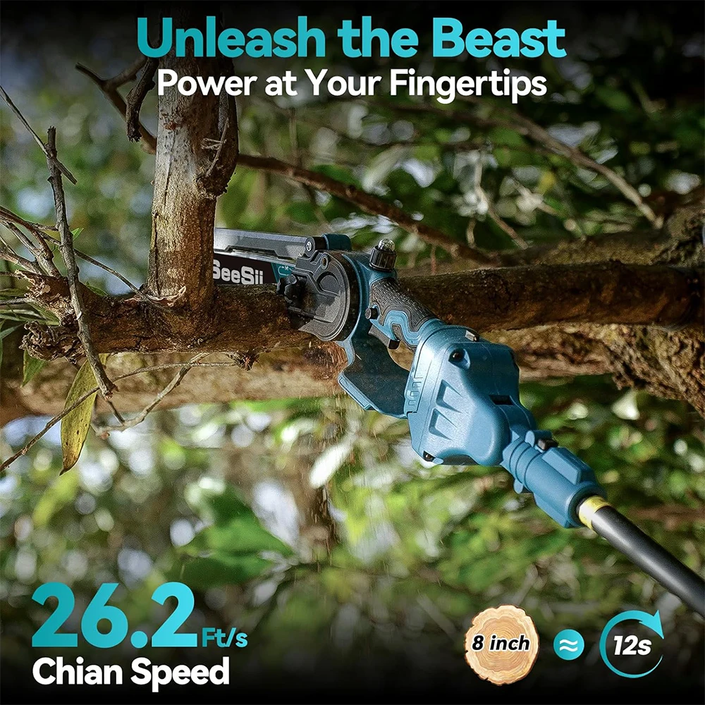 SEESII 2-in-1 Cordless 8'' Electric Chainsaw with 3M Extension Pole Electric Polesaw for Tree Trimming Limb Branch Cutter Pruner