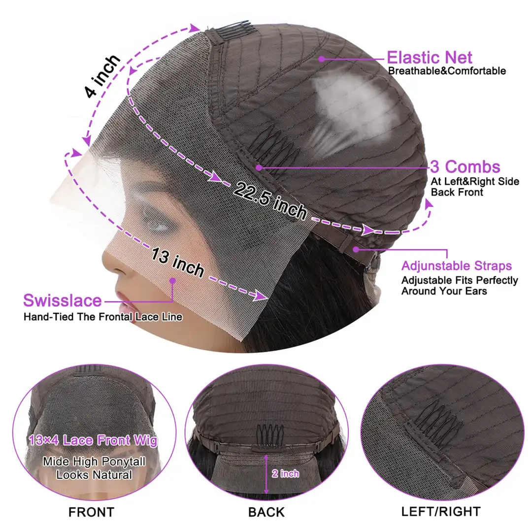 180% Density Brazilian Human Hair Wigs Pre Plucked Hd 13x4 Lace Front Wig Bleached Knots Transparent Lace Frontal Wig