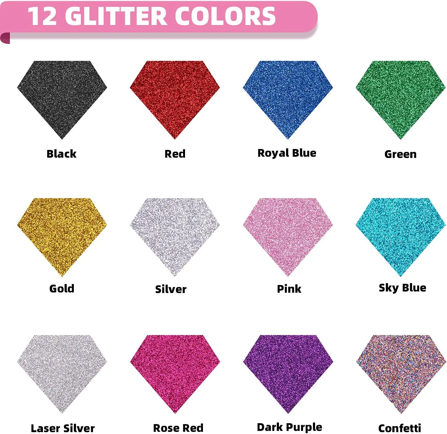HTVRONT 12 Pack Glitter HTV Heat Transfer Vinyl Roll 12 in X 5 ft for Cricut T-shirt Printing DIY Iron on HTV Film Christmas