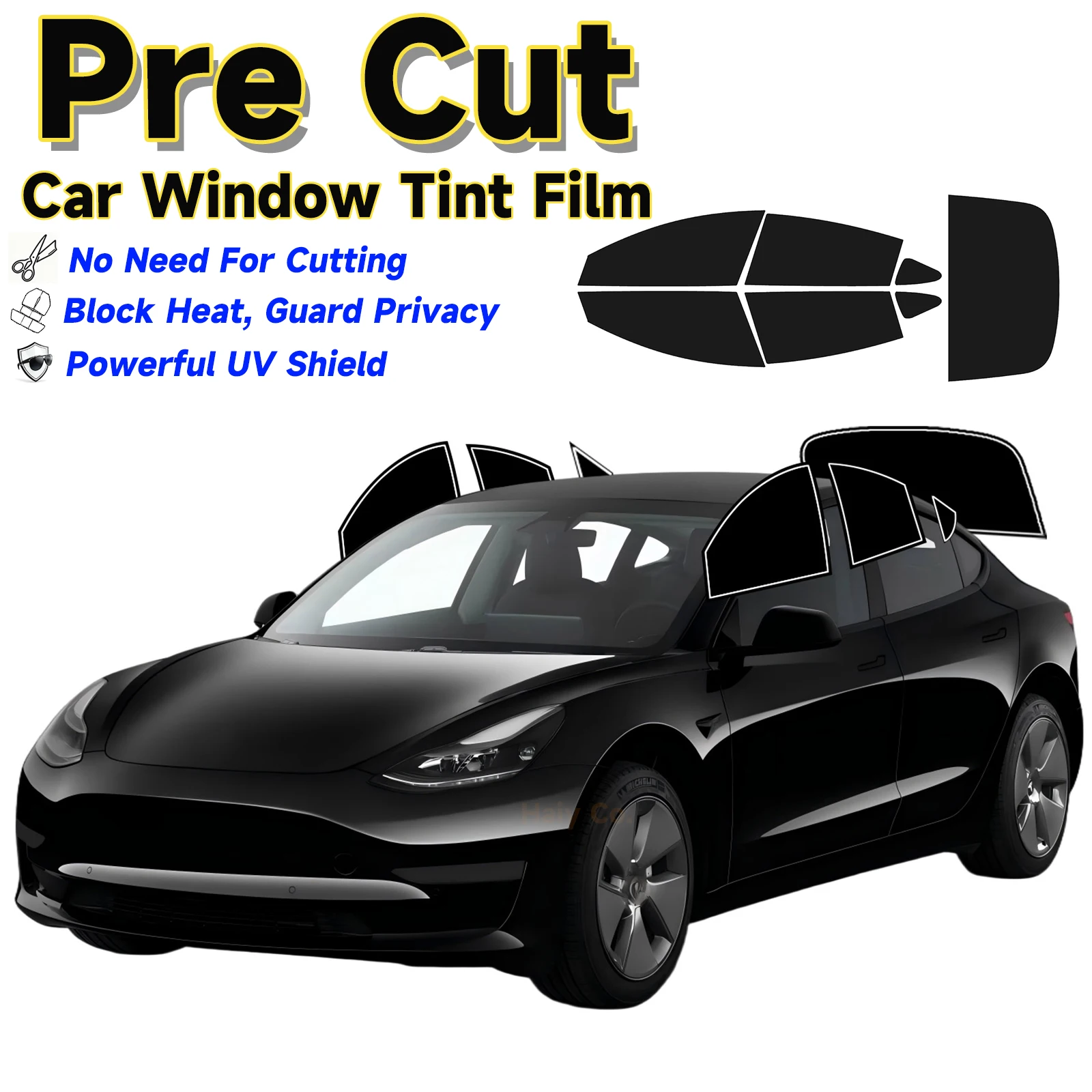 Precut Window Tint Car for Tesla Model 3 2017-2023 Sun Uv-Ir Blocking Heat & Glare 2Ply Window Protector Privacy Films Shade
