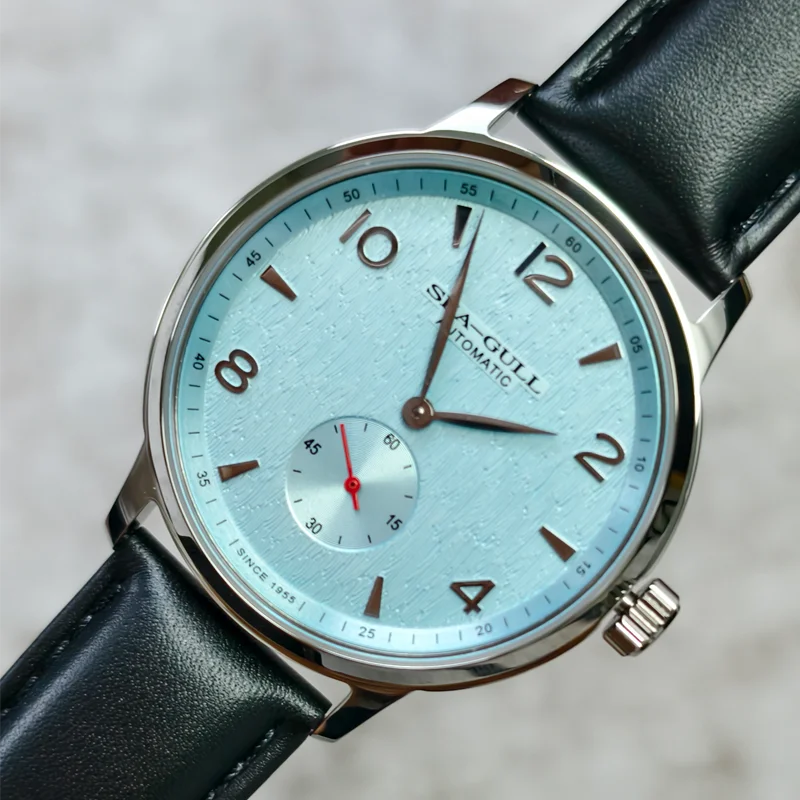 Seagull 6184 Men's Automatic Watch Blue Sapphire Glass 5ATM Waterproof Ultra-Thin Leather Strap Minimalist Casual Wristwatch