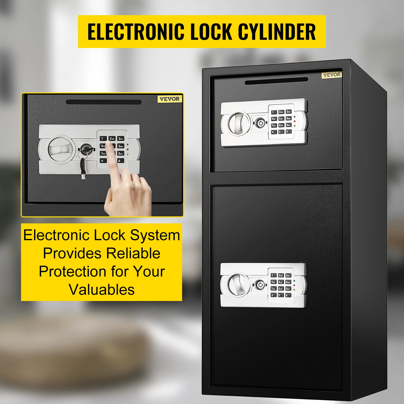 SucceBuy 33" Double Door Safe Deposit Box Secret Hidden Piggy Bank Steel Separate Storage Space Electronic Lock for Office Home