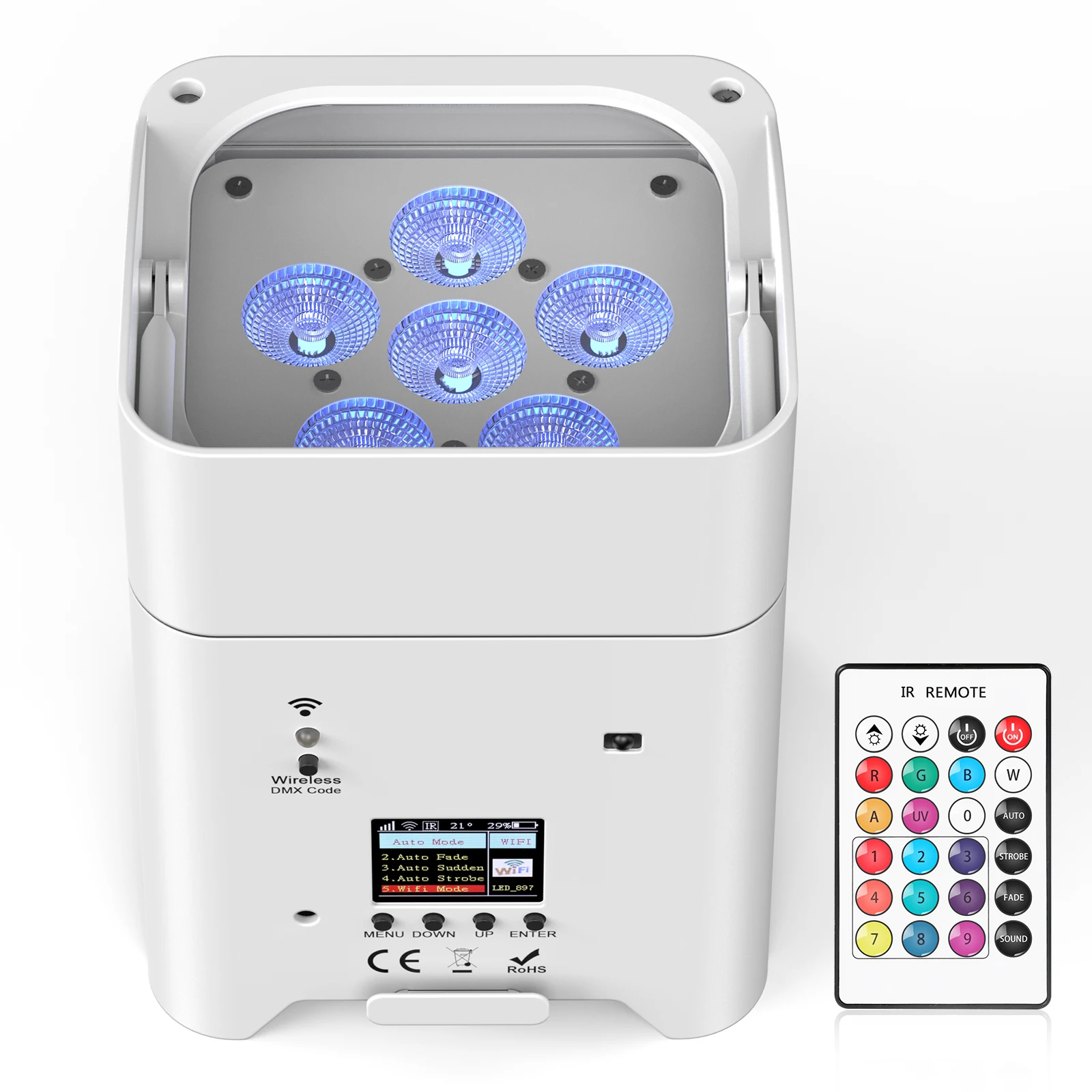U'King 2PCS RGBWA+UV 6IN1 Battery LED Par Light DMX 512 Wireless Remote Control 6x18W Led Stage Light for Disco DJ Party Concert
