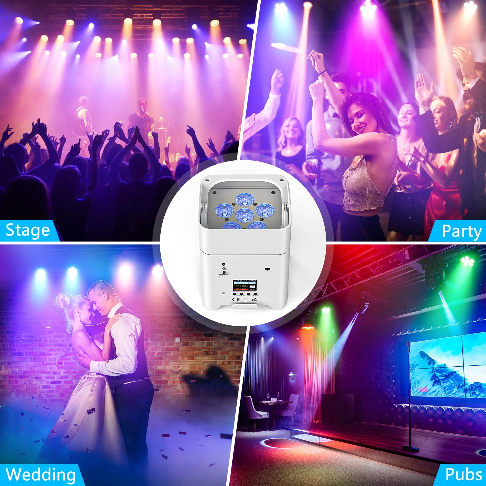 U'King 2PCS RGBWA+UV 6IN1 Battery LED Par Light DMX 512 Wireless Remote Control 6x18W Led Stage Light for Disco DJ Party Concert