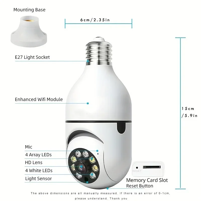 2Pc Ease Life APP-Light Bulb Security Cameras Outdoor Wireless WiFi Camera 5GHz, 360 Degree, E27 Light Socket Screw In Securi