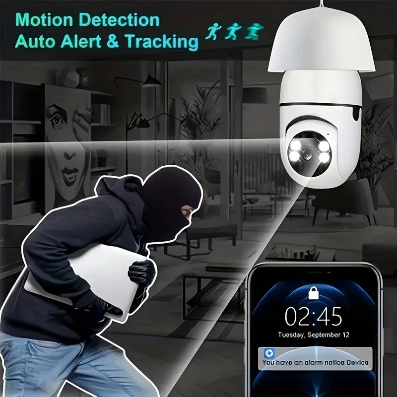 2Pc Ease Life APP-Light Bulb Security Cameras Outdoor Wireless WiFi Camera 5GHz, 360 Degree, E27 Light Socket Screw In Securi
