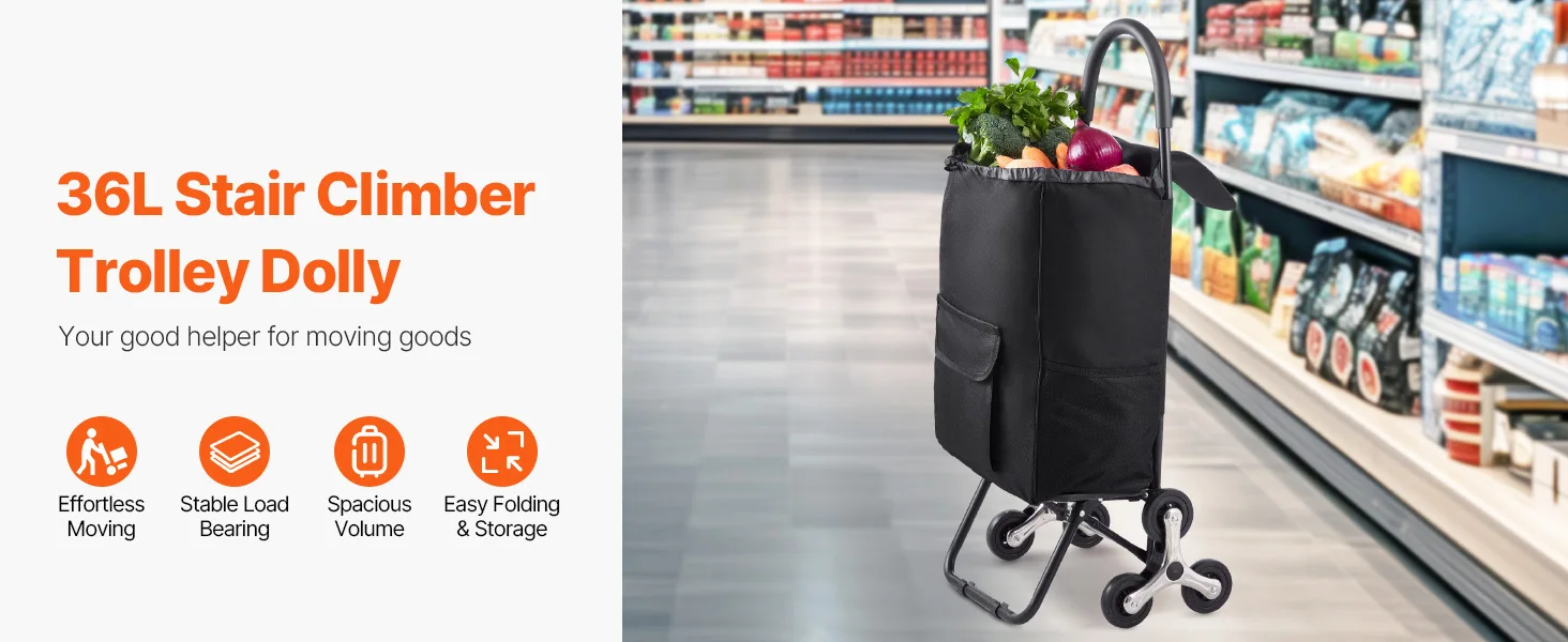 SucceBuy 36L 110Lbs Grocery Cart Folding Shopping Cart Hand-pulled Trolley Household Portable Storage Stair Climbing Handcart