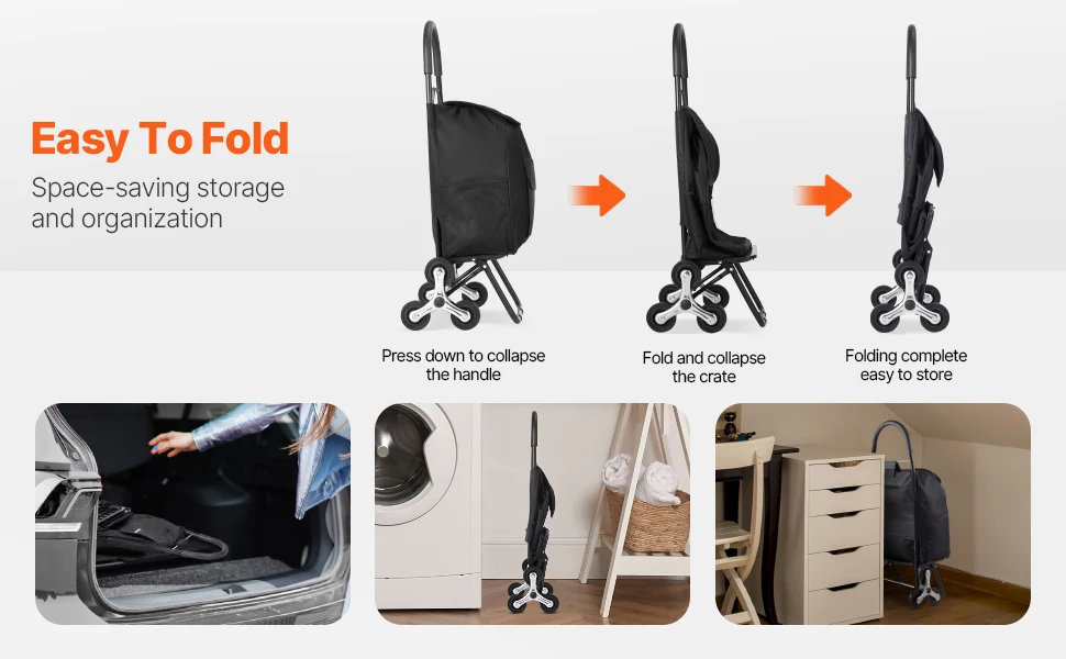 SucceBuy 36L 110Lbs Grocery Cart Folding Shopping Cart Hand-pulled Trolley Household Portable Storage Stair Climbing Handcart