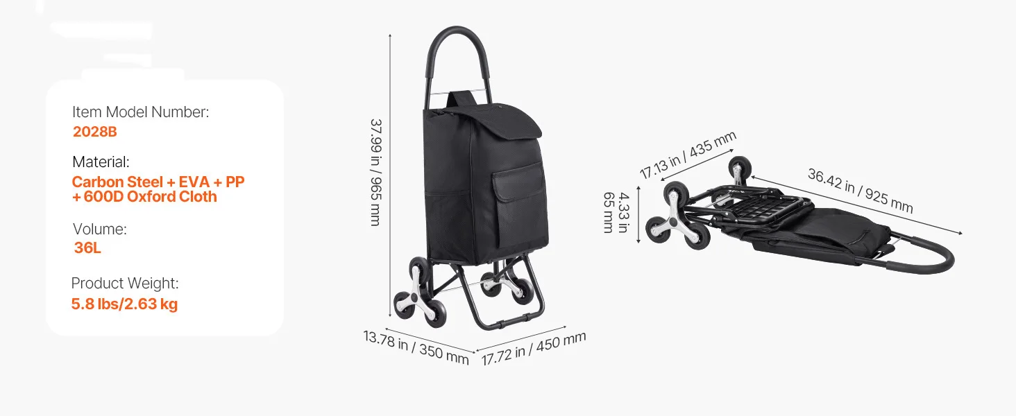 SucceBuy 36L 110Lbs Grocery Cart Folding Shopping Cart Hand-pulled Trolley Household Portable Storage Stair Climbing Handcart
