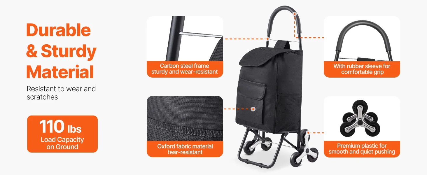 SucceBuy 36L 110Lbs Grocery Cart Folding Shopping Cart Hand-pulled Trolley Household Portable Storage Stair Climbing Handcart