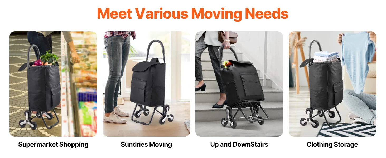 SucceBuy 36L 110Lbs Grocery Cart Folding Shopping Cart Hand-pulled Trolley Household Portable Storage Stair Climbing Handcart
