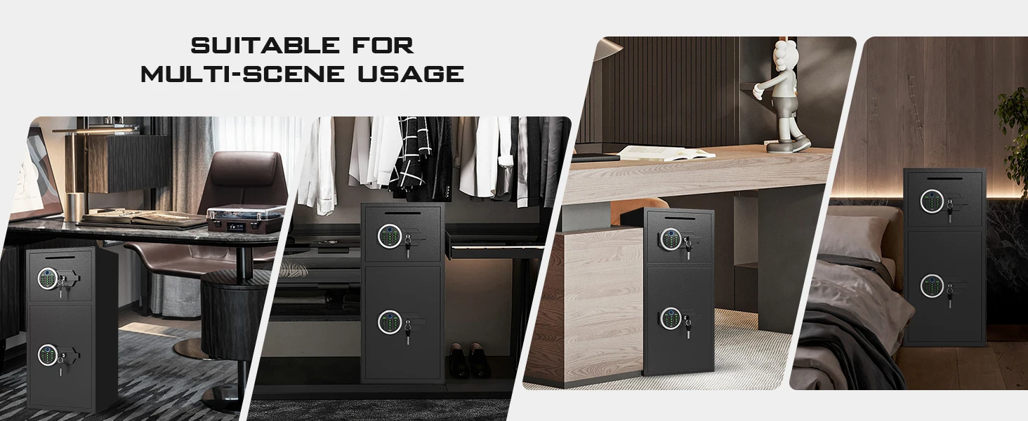 [2026 NEW] 6.5 Cub Large Home Safe Fireproof Waterproof, Fingerprint Drop Safe for Business with Metal Deposit Storage Box