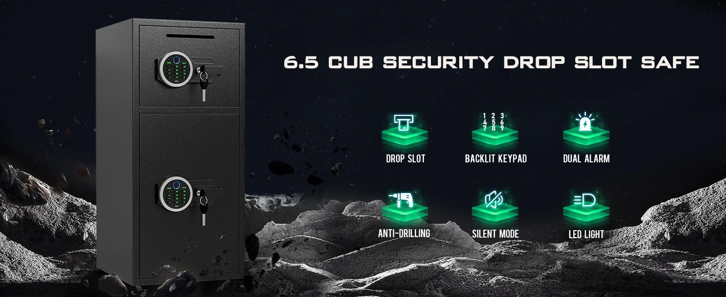 [2026 NEW] 6.5 Cub Large Home Safe Fireproof Waterproof, Fingerprint Drop Safe for Business with Metal Deposit Storage Box