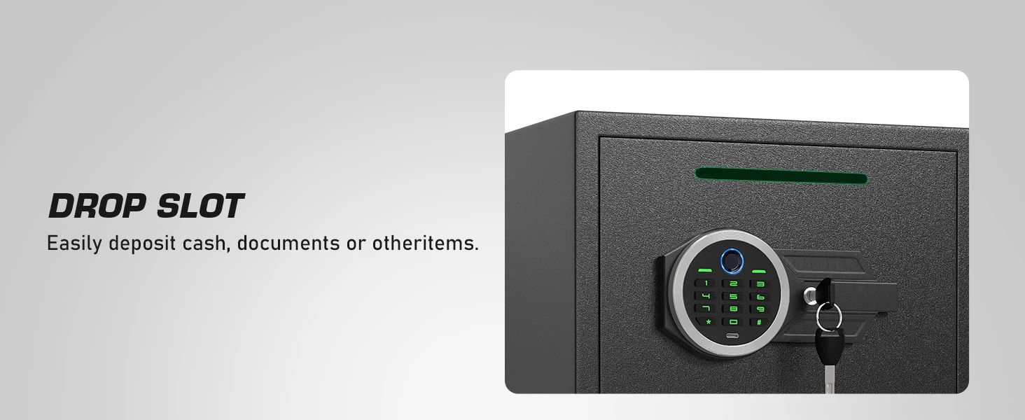 [2026 NEW] 6.5 Cub Large Home Safe Fireproof Waterproof, Fingerprint Drop Safe for Business with Metal Deposit Storage Box